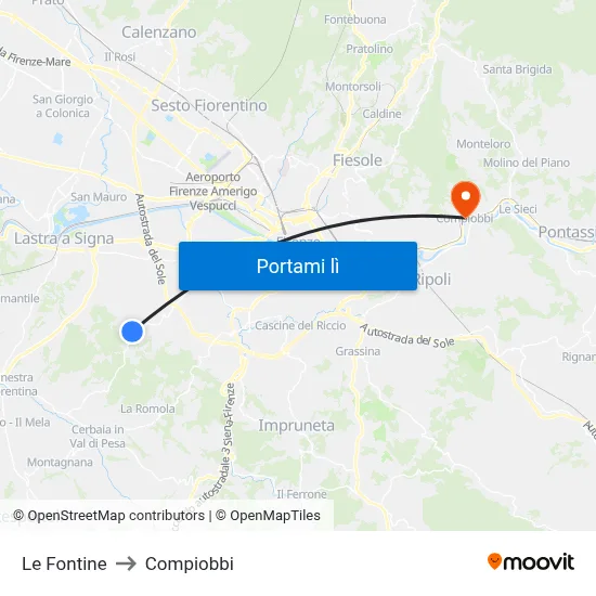 Le Fontine to Compiobbi map