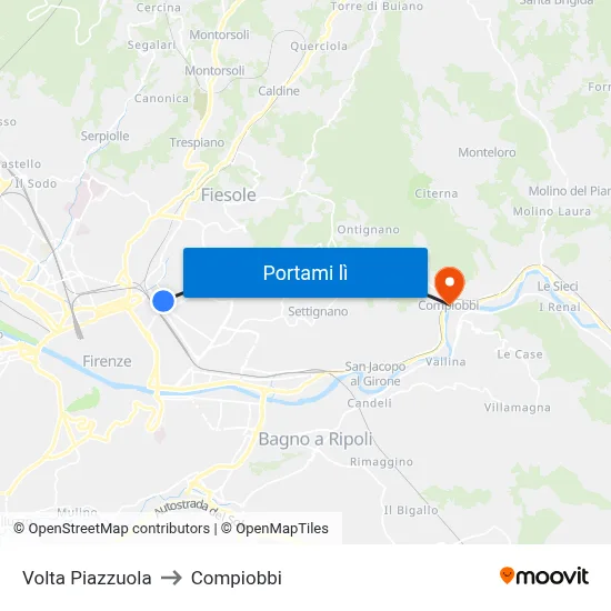 Volta Piazzuola to Compiobbi map