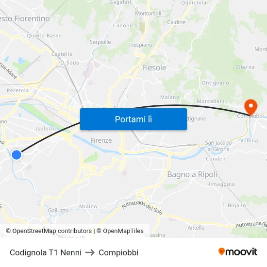 Codignola T1 Nenni to Compiobbi map