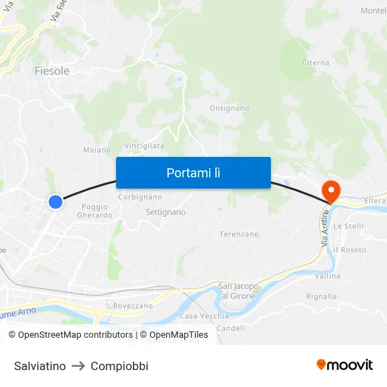 Salviatino to Compiobbi map