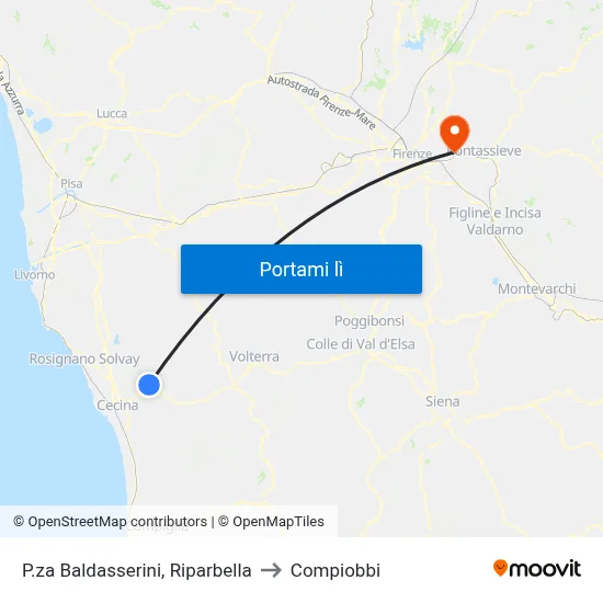 P.za Baldasserini, Riparbella to Compiobbi map