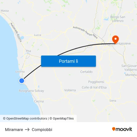Miramare to Compiobbi map