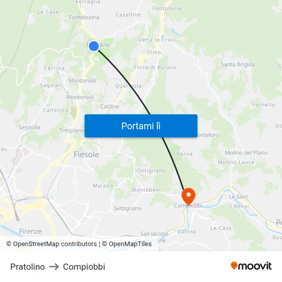 Pratolino to Compiobbi map