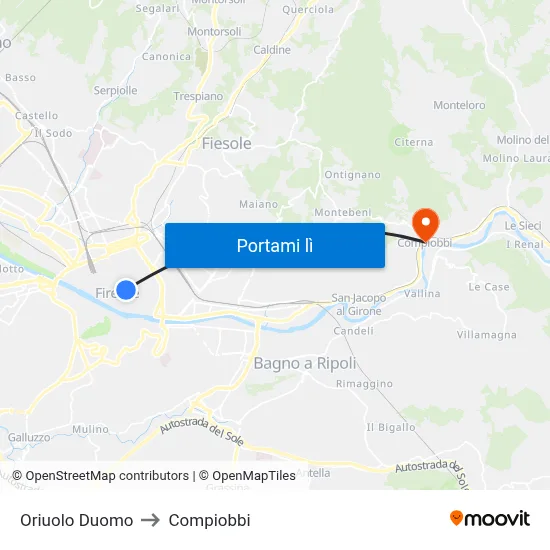 Oriuolo Duomo to Compiobbi map