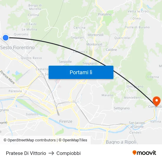 Pratese Di Vittorio to Compiobbi map
