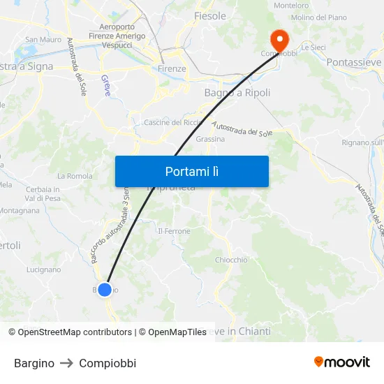 Bargino to Compiobbi map
