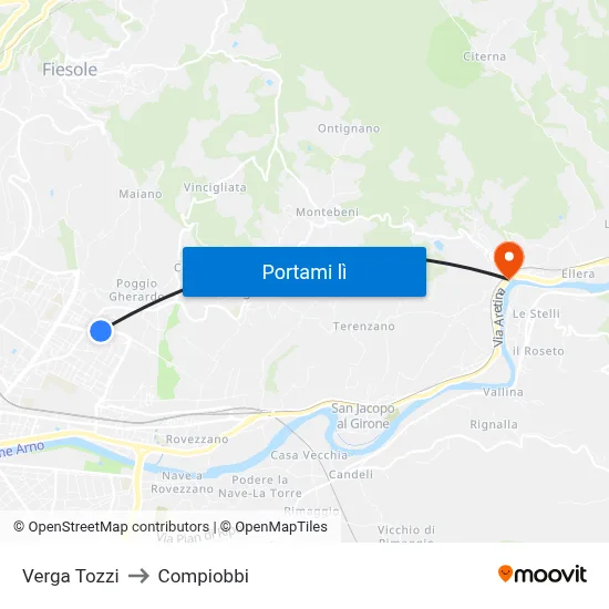 Verga Tozzi to Compiobbi map