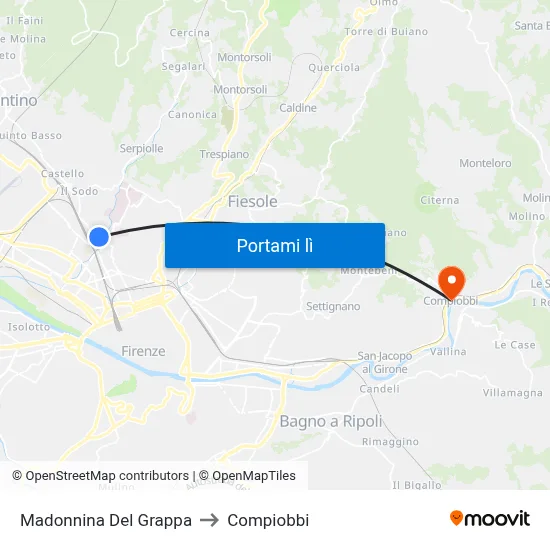 Madonnina Del Grappa to Compiobbi map