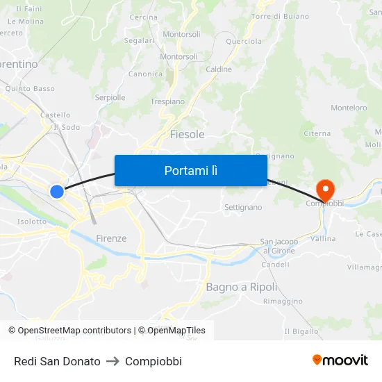 Redi San Donato to Compiobbi map