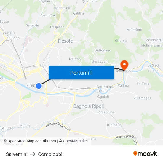 Salvemini to Compiobbi map