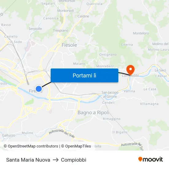 Santa Maria Nuova to Compiobbi map