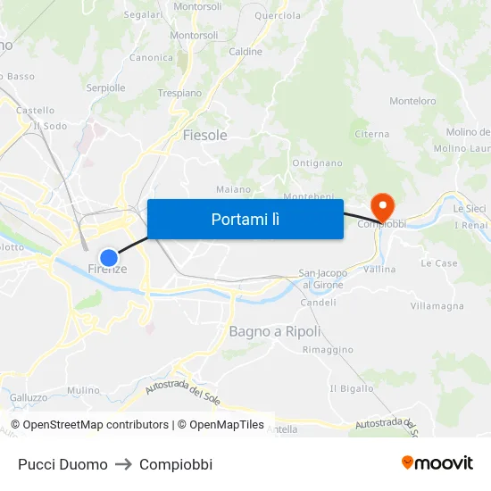 Pucci Duomo to Compiobbi map