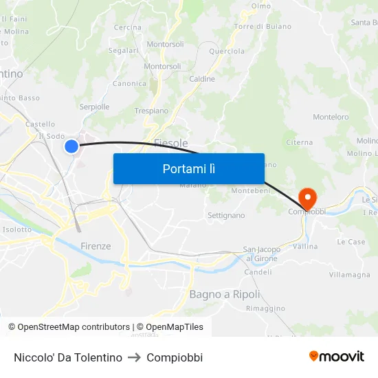Niccolo' Da Tolentino to Compiobbi map