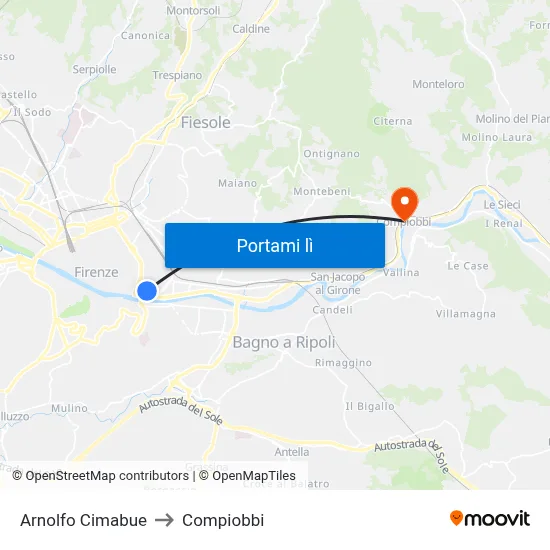 Arnolfo Cimabue to Compiobbi map