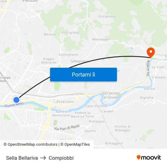 Sella Bellariva to Compiobbi map