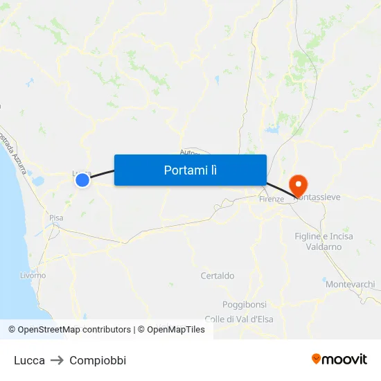 Lucca to Compiobbi map