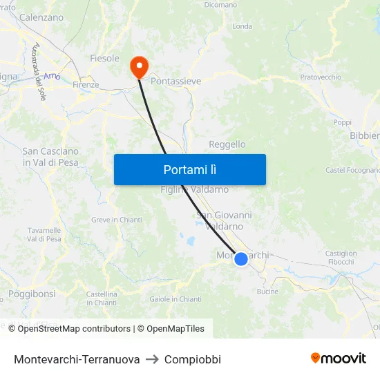 Montevarchi-Terranuova to Compiobbi map