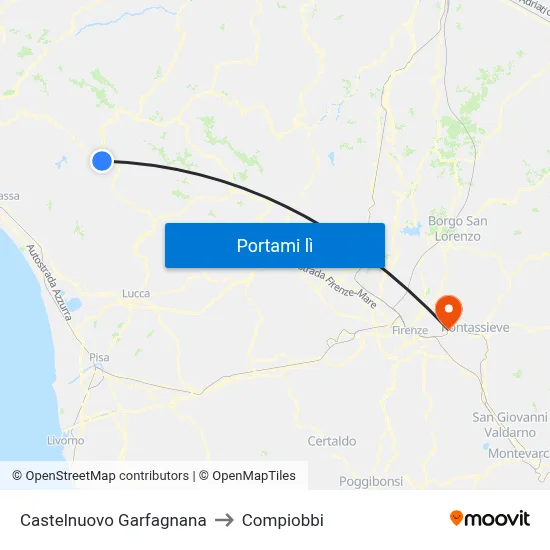 Castelnuovo Garfagnana to Compiobbi map
