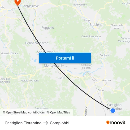 Castiglion Fiorentino to Compiobbi map