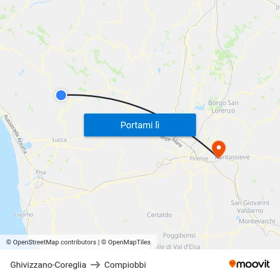 Ghivizzano-Coreglia to Compiobbi map