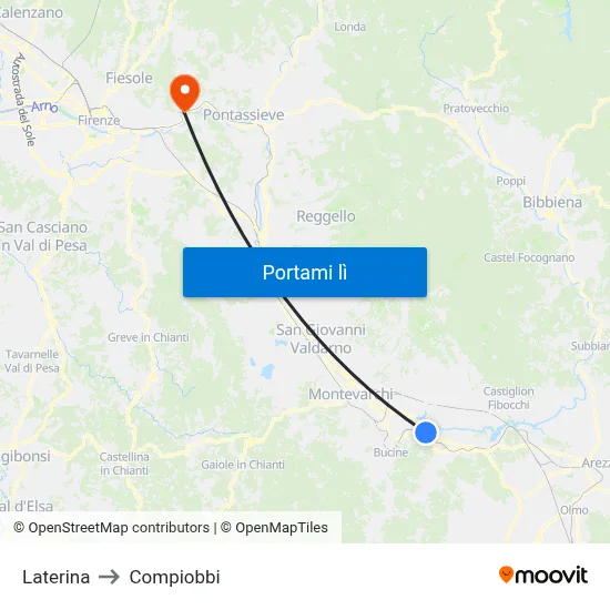 Laterina to Compiobbi map