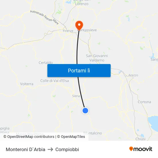 Monteroni D`Arbia to Compiobbi map