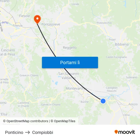 Ponticino to Compiobbi map