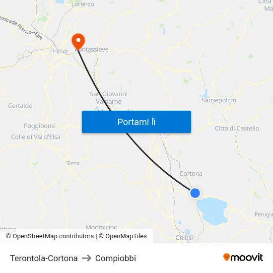 Terontola-Cortona to Compiobbi map