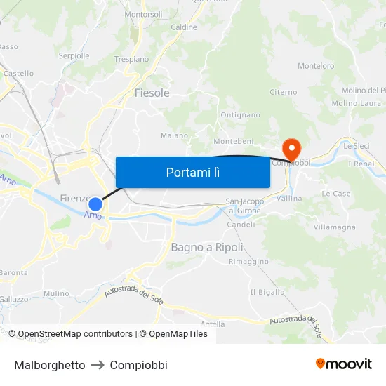 Malborghetto to Compiobbi map