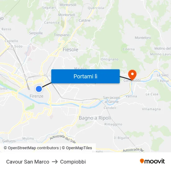 Cavour San Marco to Compiobbi map