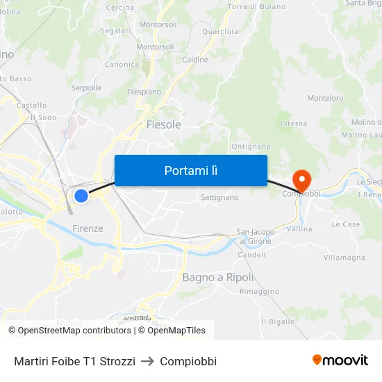 Martiri Foibe T1 Strozzi to Compiobbi map