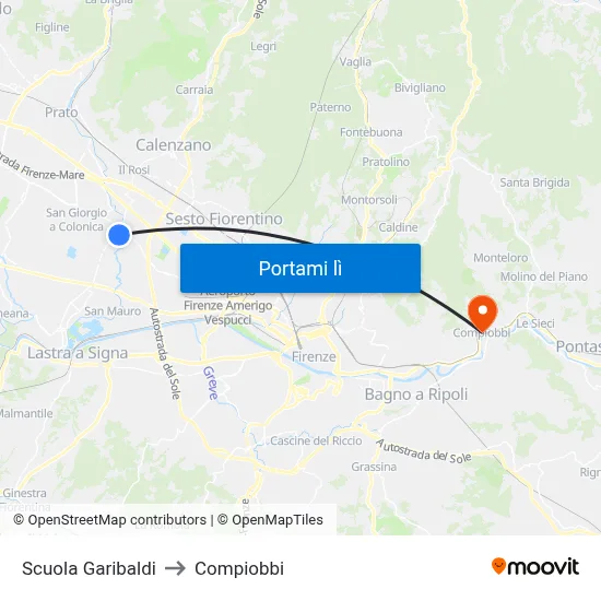 Scuola Garibaldi to Compiobbi map