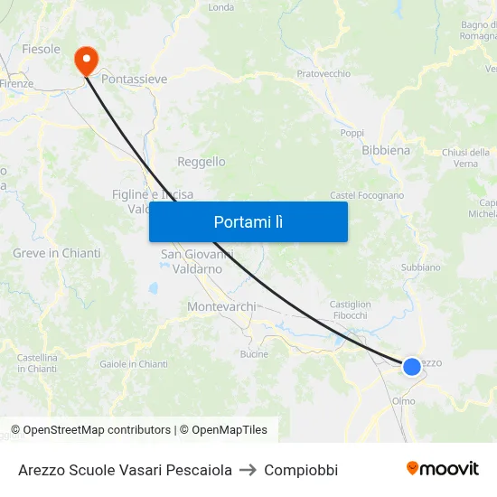 Arezzo Scuole Vasari Pescaiola to Compiobbi map