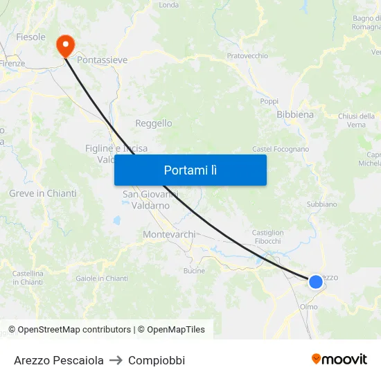 Arezzo Pescaiola to Compiobbi map