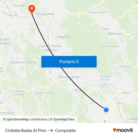 Civitella-Badia Al Pino to Compiobbi map