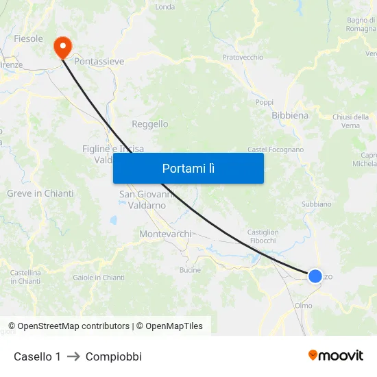 Casello 1 to Compiobbi map