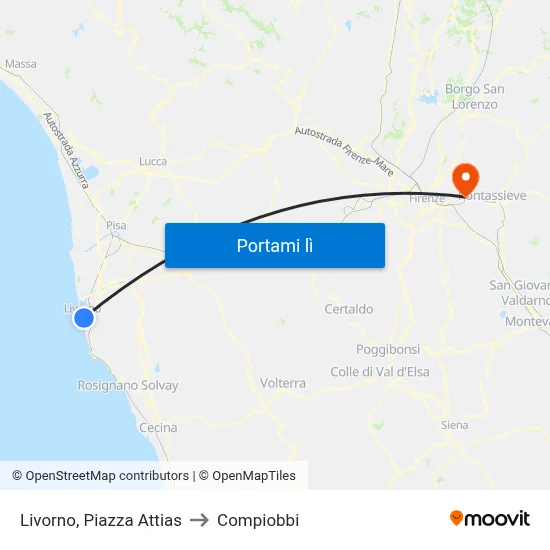 Livorno, Piazza Attias to Compiobbi map