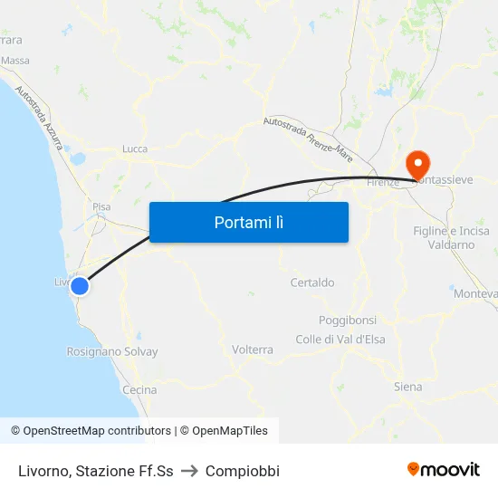Livorno, Stazione Ff.Ss to Compiobbi map