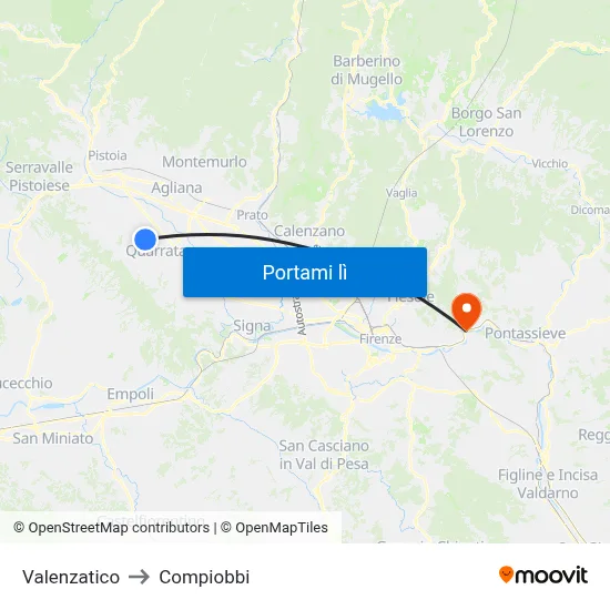 Valenzatico to Compiobbi map