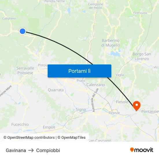 Gavinana to Compiobbi map
