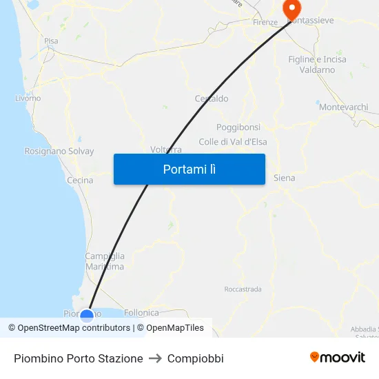 Piombino Porto Stazione to Compiobbi map