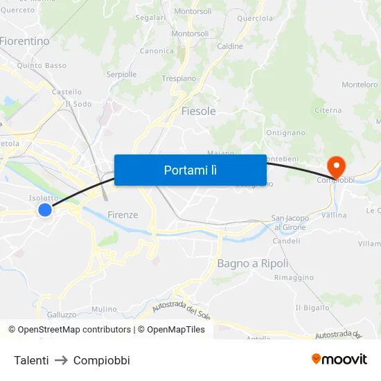 Talenti to Compiobbi map