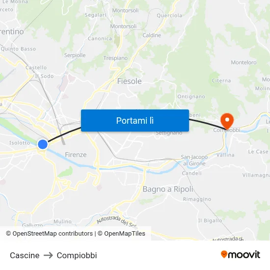 Cascine to Compiobbi map