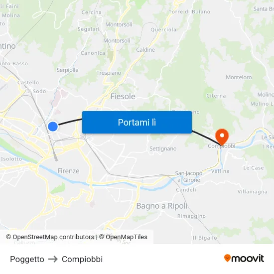 Poggetto to Compiobbi map