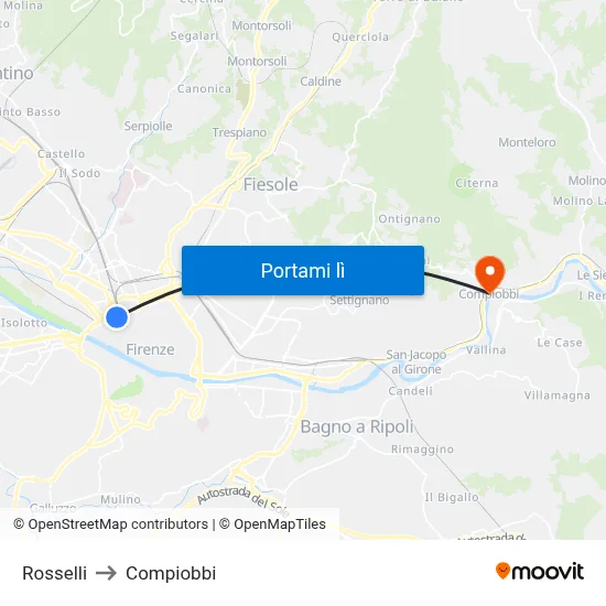 Rosselli to Compiobbi map