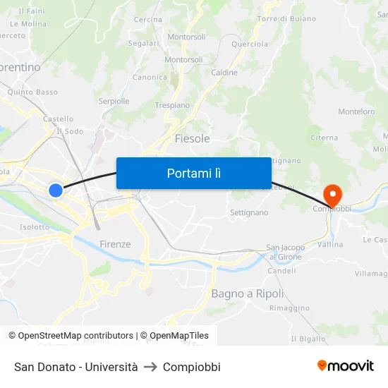San Donato - Università to Compiobbi map