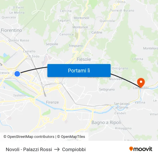 Novoli - Palazzi Rossi to Compiobbi map