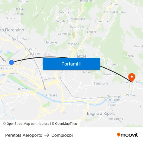 Peretola Aeroporto to Compiobbi map