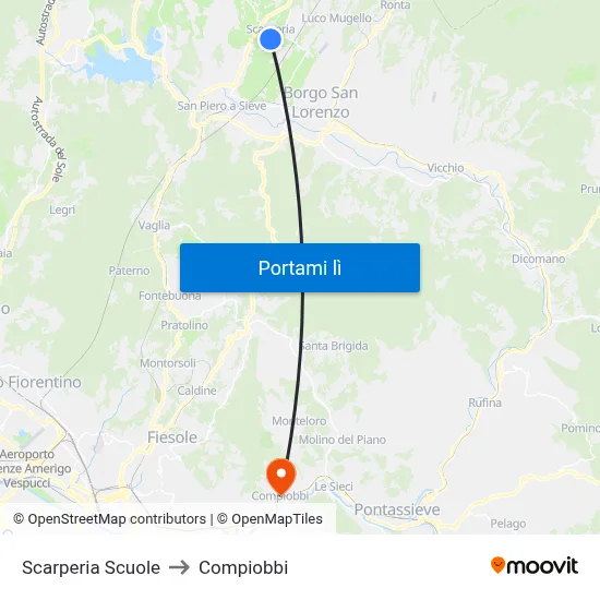 Scarperia Scuole to Compiobbi map