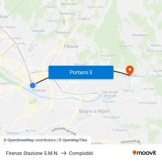 Firenze Stazione S.M.N. to Compiobbi map